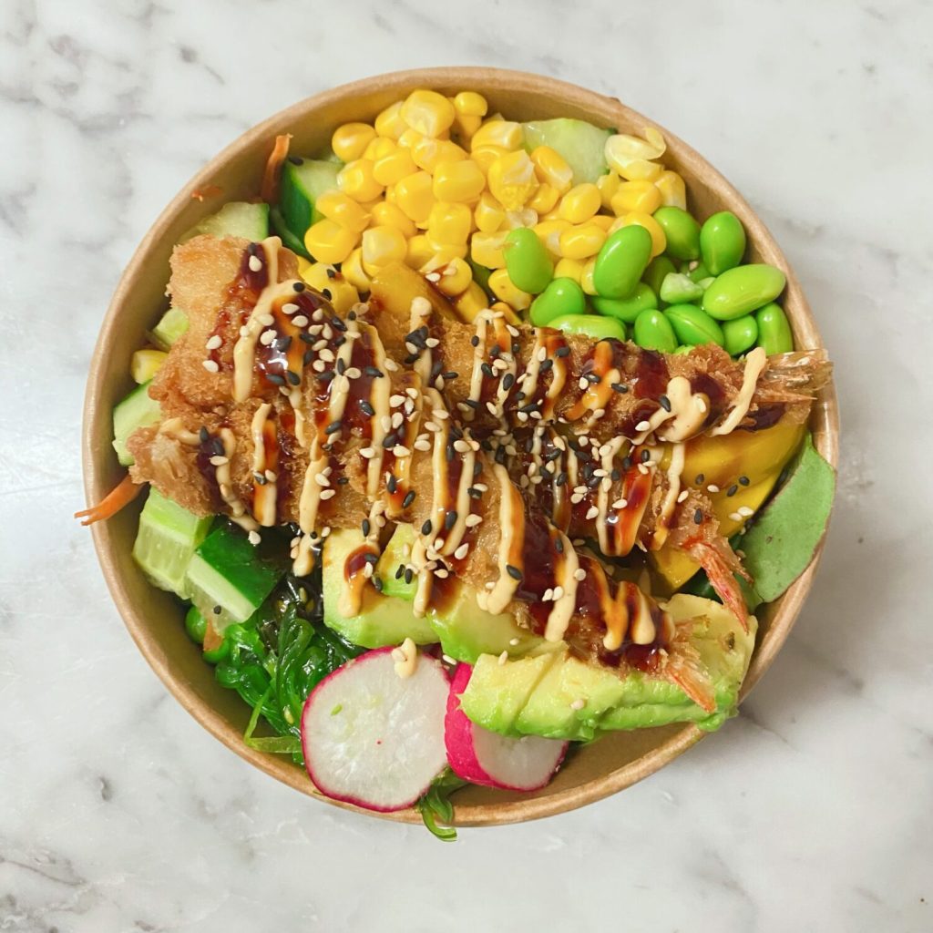 Poke Bowl med tempura rejer